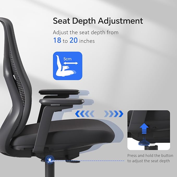 Ergonomic Office Chair Seat Depth Adjustable, Home Office Desk Chair with 3D Armrest, Mesh Office Chairs with Tilt Recline Lock,Thickened Soft Cushion, SGS Certified Gas Lift for Long Hours(Black)