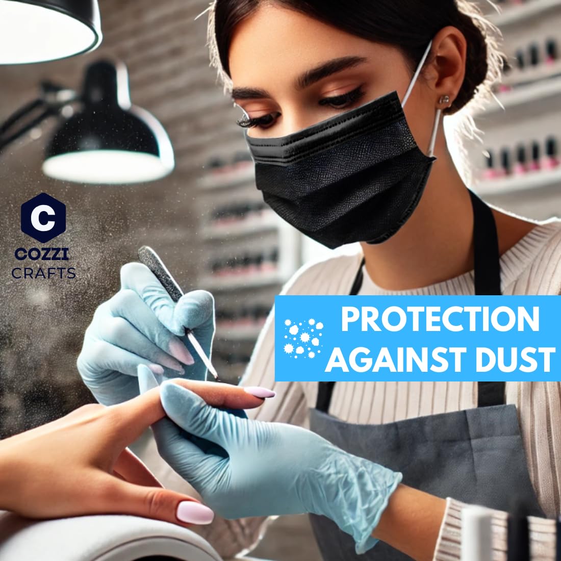 Cozzi Crafts Black Face Masks Disposable 100 Pack 3 Ply Facemask with White Inside, Dust & Allergy Mask, 3 Layer Adult Breathable