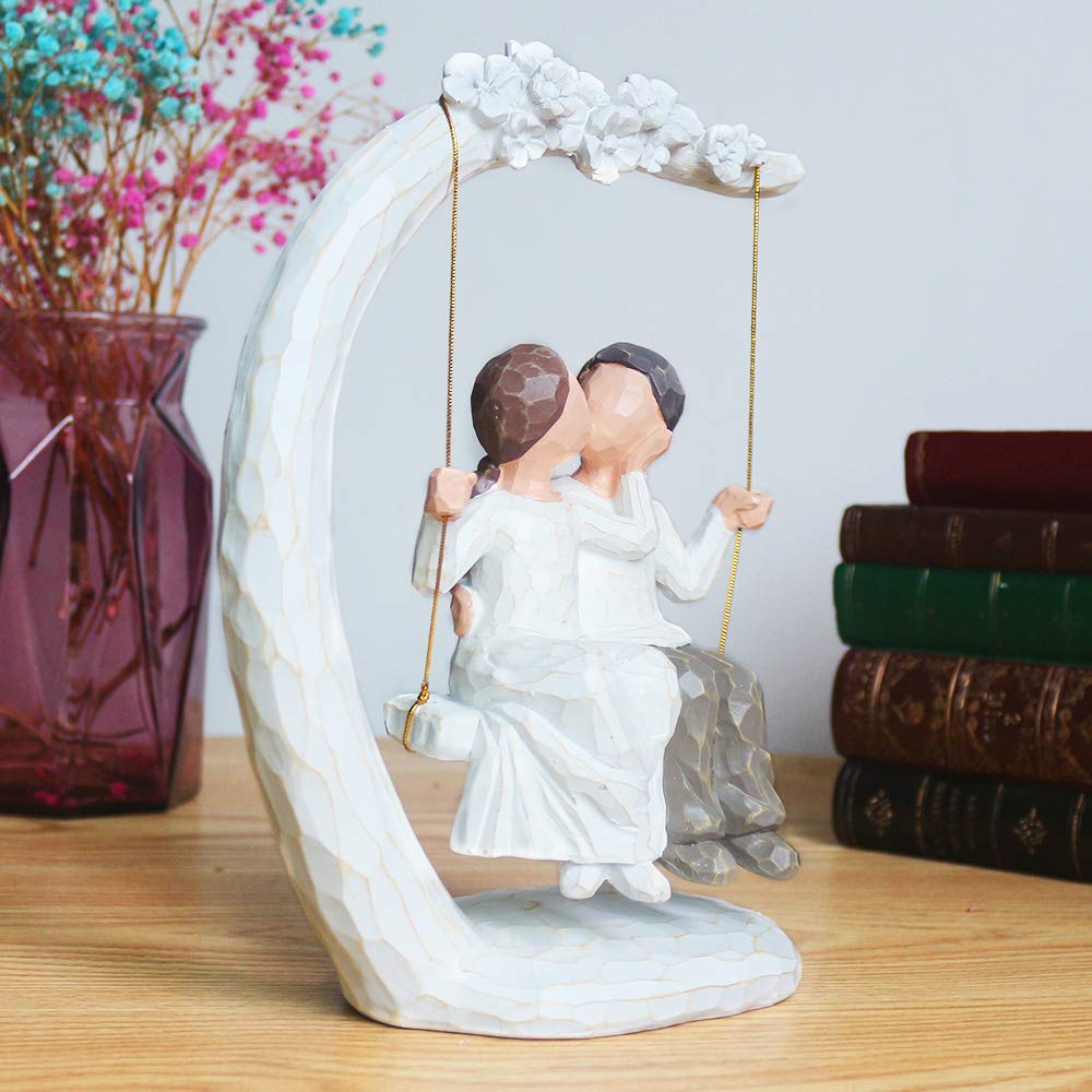 jinhuoba Romantic Gifts Couple Figurines in Love, Big Size Hand Painted Sweet Loving Together Couple Sculpture Statue to Remember Beautiful Moment, Best Gifts for Valentine's Day Anniversary Weddings