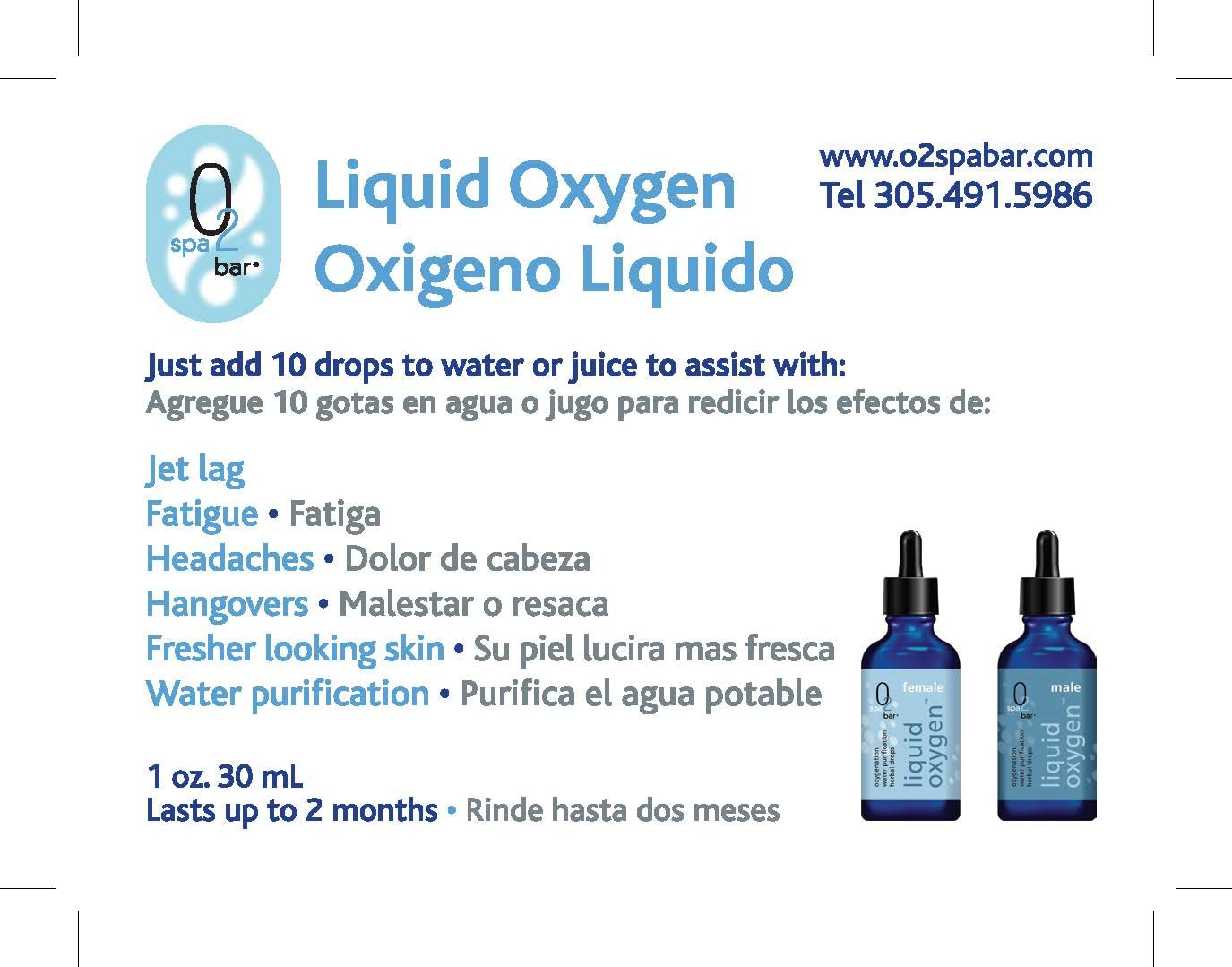O2 Spa Bar Stabilized Liquid Oxygen Drops Female Formulation. The First & Most Concentrated Daily Oxygen Supplement. Trusted Since 1996. Accept no imitations.
