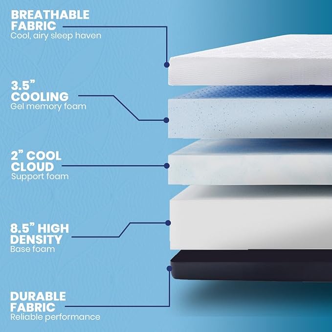 Cool Gel Chill 14 Inch Medium Firm Memory Foam Mattress Twin XL Size, with Bonus Cool Gel Memory Foam Bed Pillow, 14" with Pressure Relief, CertiPUR-US Certified, Cooling Twin XL Mattress in a Box