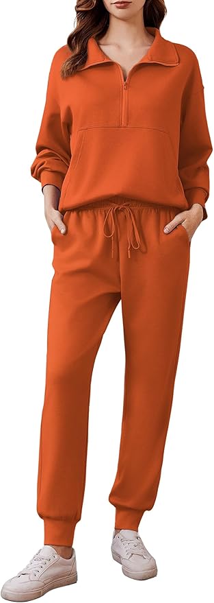 PINSPARK 2 Piece Sets for Women 2025 Fall Travel Outfits Long Sleeve Tracksuit Joggers Sets Half Zip Sweatsuit Matching Set