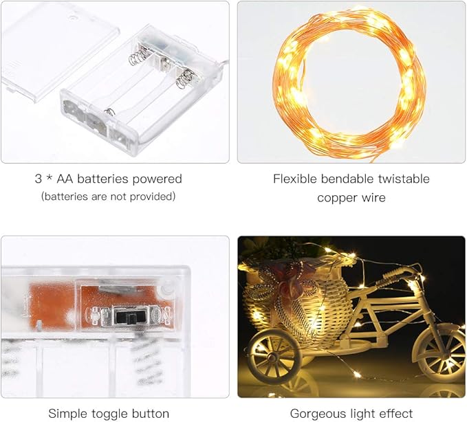 Led Fairy Lights Battery Operated, 4 Packs Mini Battery Powered Copper Wire Starry Fairy Lights for Bedroom, Christmas, Parties, Wedding, Centerpiece, Decoration (5m/16ft Warm White)