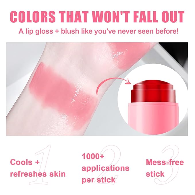 3 Pcs Jelly Blush Contour Stick for Cheeks Eyes Lips Lightweight Dewy Finish Blush Stick Waterproof Long Lasting Contour Trio Wand Face Makeup Set for Wome (3PCS)