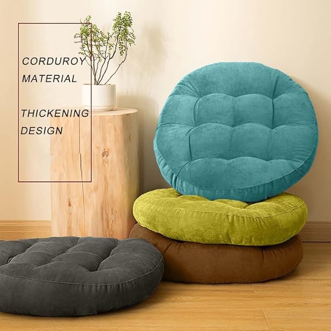 Gfobip Meditation Floor Pillow Set of 2 Large Round Floor Cushions for Adults Tufted Corduroy Floor Seat Pillows Cushion for Living Room,Yellow 16.5" Lx16.5 Wx3 H