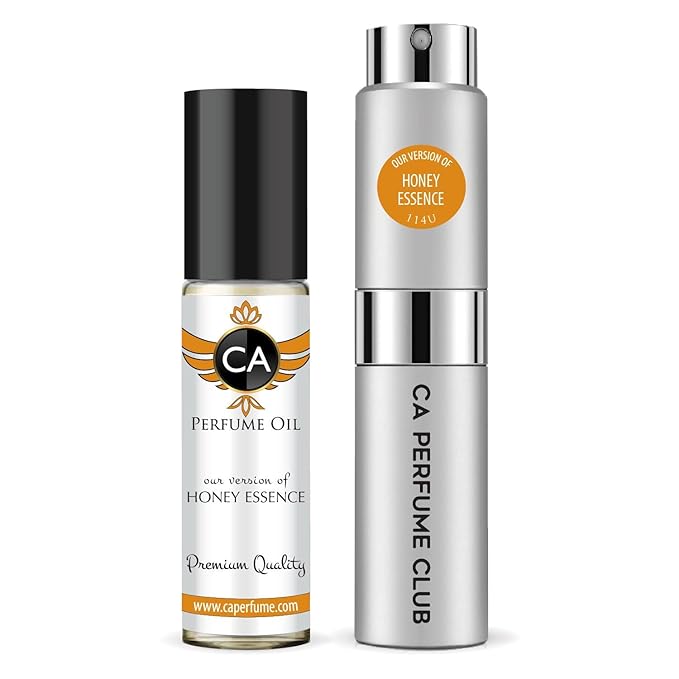 CA Perfume Duo Impression of Honey Essence For Women And Men Perfume Layering Set Long Lasting Travel Size EDP + Body Oil Roll-On Bottle 0.27 Fl Oz+0.33 Fl Oz