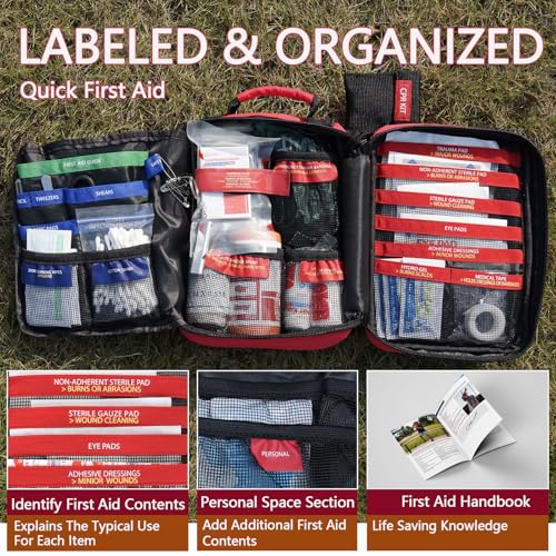 Upgrade - Comprehensive First Aid Kit with Labelled Compartments, Molle System Emergency Kits for Car,Home,Hiking, Backpac...
