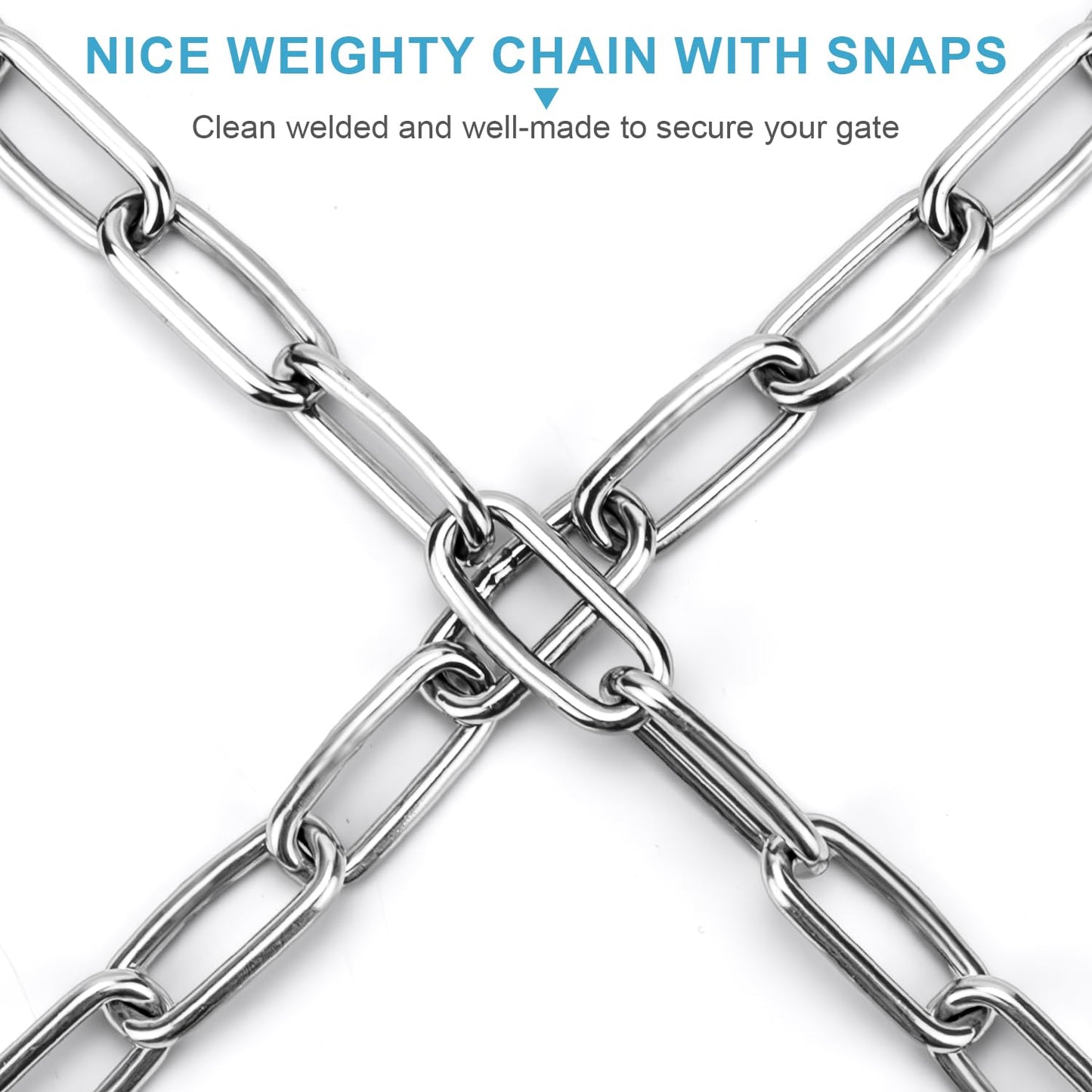 Syocsek 2 Pack Gate Chain Lock for Outdoor Fence with Carabiner, 5/32 x 24 Inch Stainless Steel Link Chains No Fear of Being Bent, Easy to Adjust Barn Chain for Livestock Gate, Silver
