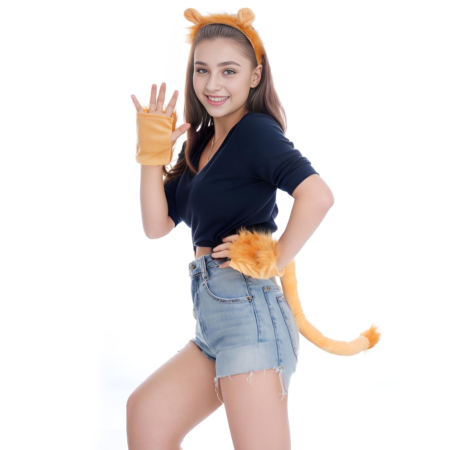 Dxhycc Lion Costume Set Lion Ears Headband, Paw Gloves and Tails for Halloween Dress-Up Accessory Kit