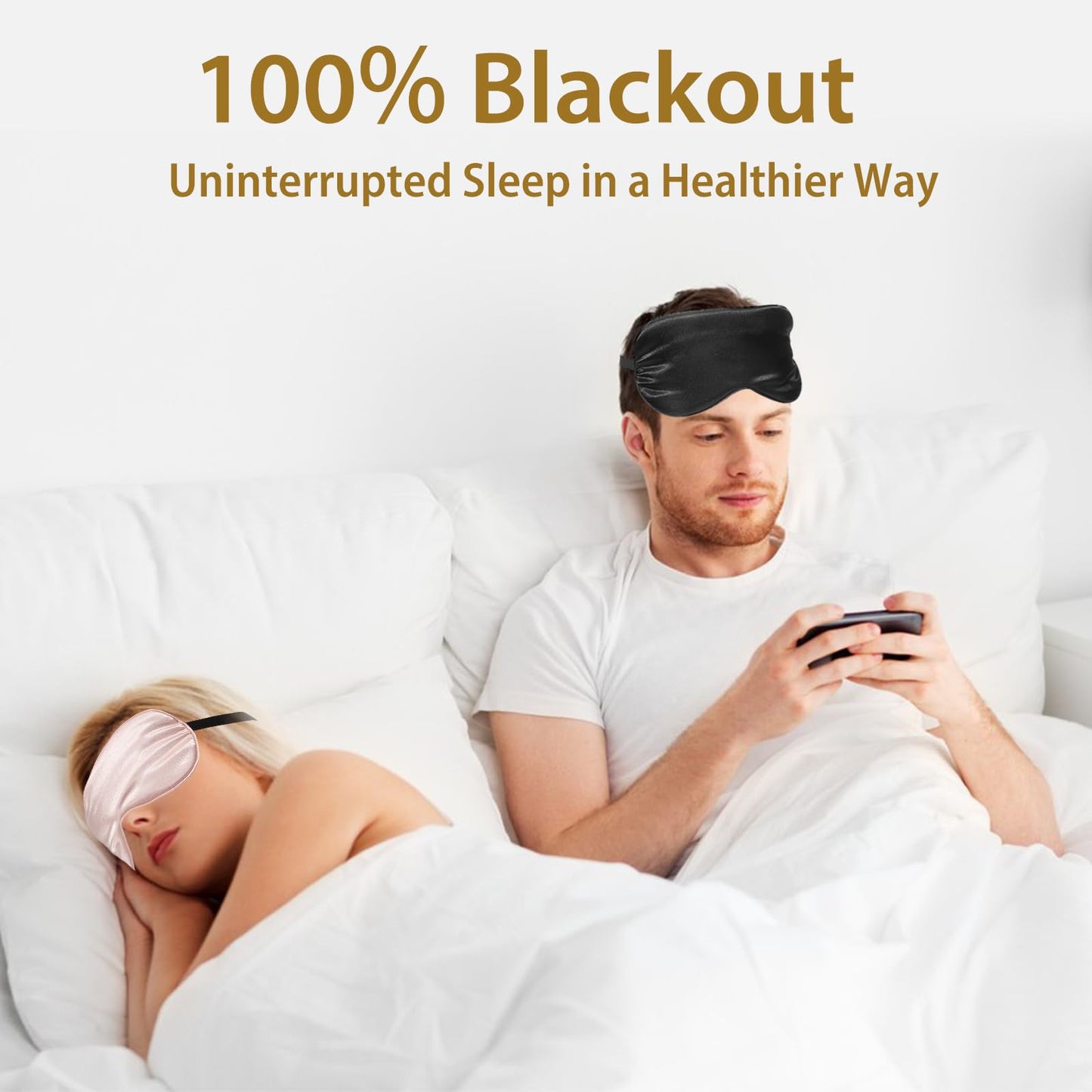 JroyJoy 4 Pack Super Soft Silk Sleep Mask - 100% Blackout, Zero Eye Pressure, Blindfold with Adjustable Strap, Travel Eye Covers (Black&Pink&Blue&Light Blue)