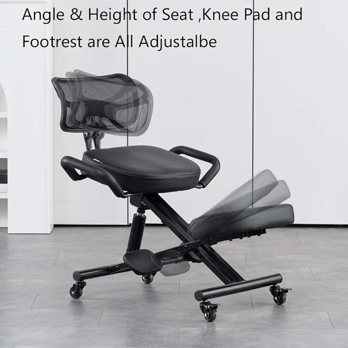 Ergonomic Kneeling Chair with Back Support and Wheels for Office, Adjustable Balance Chair for Home,Black