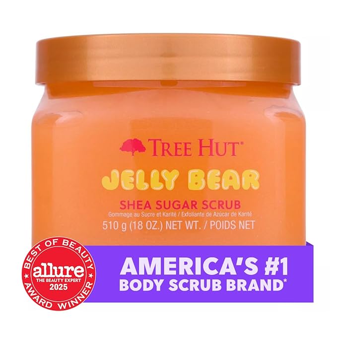 Tree Hut Jelly Bear Shea Sugar Scrub, Exfoliating, Hydrating & Moisturizing Body Scrub with Shea Butter & Nourishing Essential Oils, Smooth & Soften Skin, 18 oz