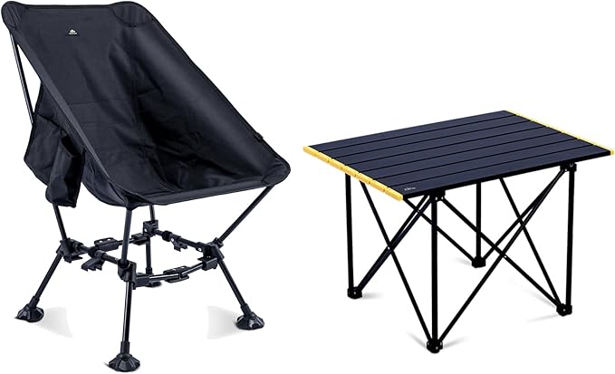 iClimb 1 Ultralight Folding Table and 1 Light Two-Heights Compact Anti-Sinking Chair Bundle, Ultralight Compact for Adults...