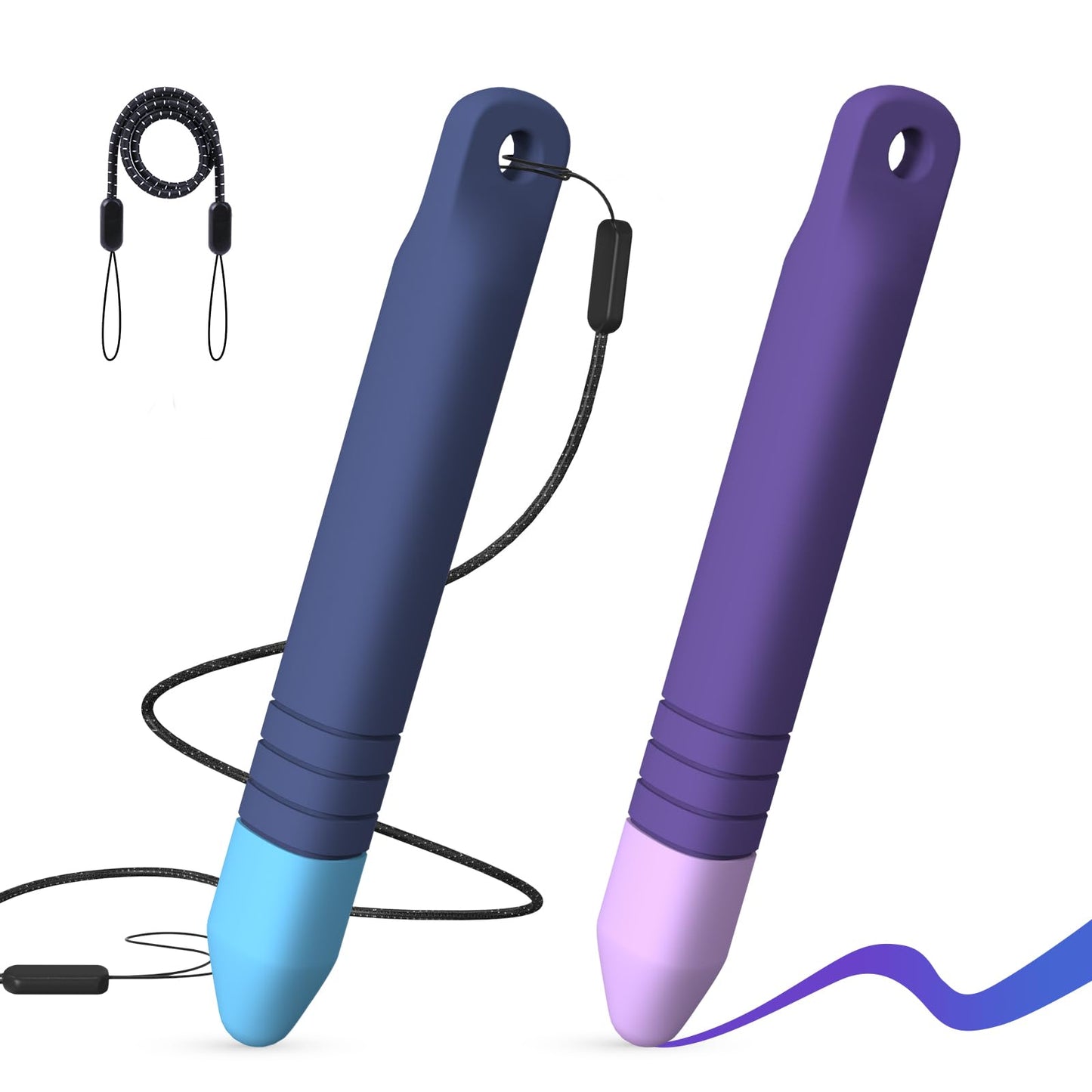 Kid-Friendly Stylus Pens for Touch Screens with Tethers - Mixoo Anti-Rolling Tablet Stylus 2 Pack for Kids, Compatible with iPad, iPhone, Tablets, Kindle and All Touch Screen Devices (Blue+Purple)