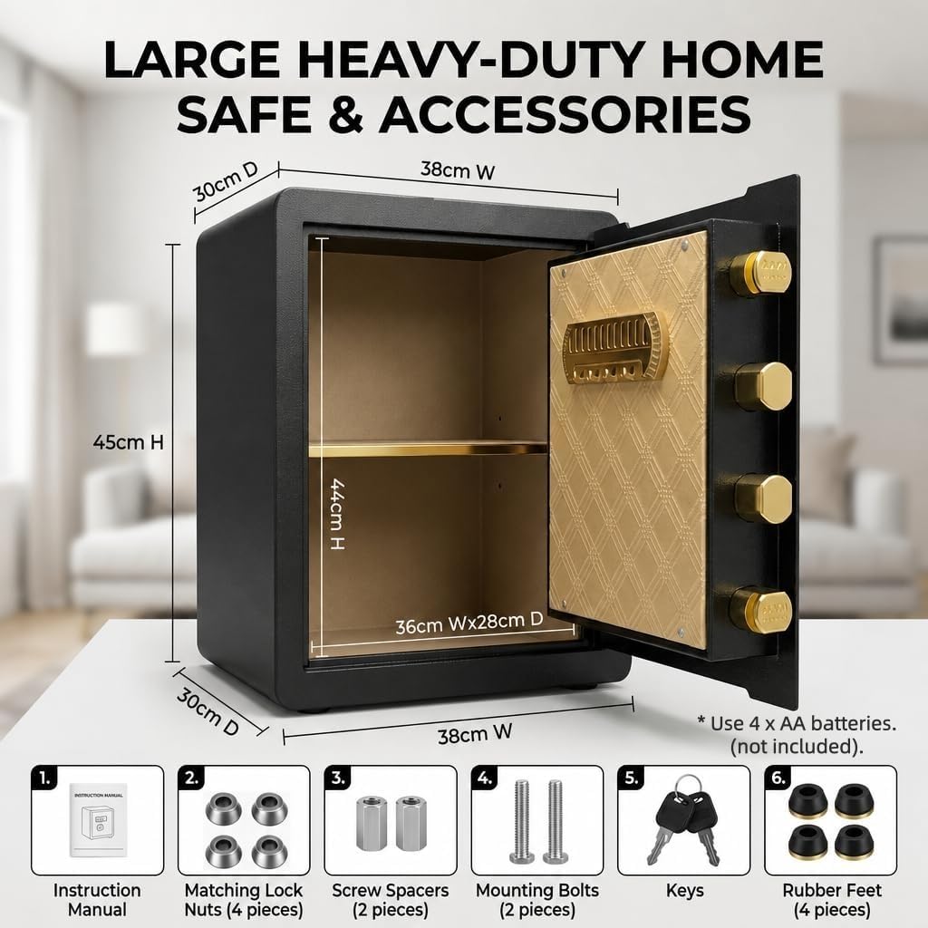 Asylosss 17.5" Tall Safe Box, 1.8 Cuft Fireproof Safe for Home, Anti-Theft Security Home Safe with Programmable Keypad Spare Keys, Digital Safety Box for Money Jewelry Documents