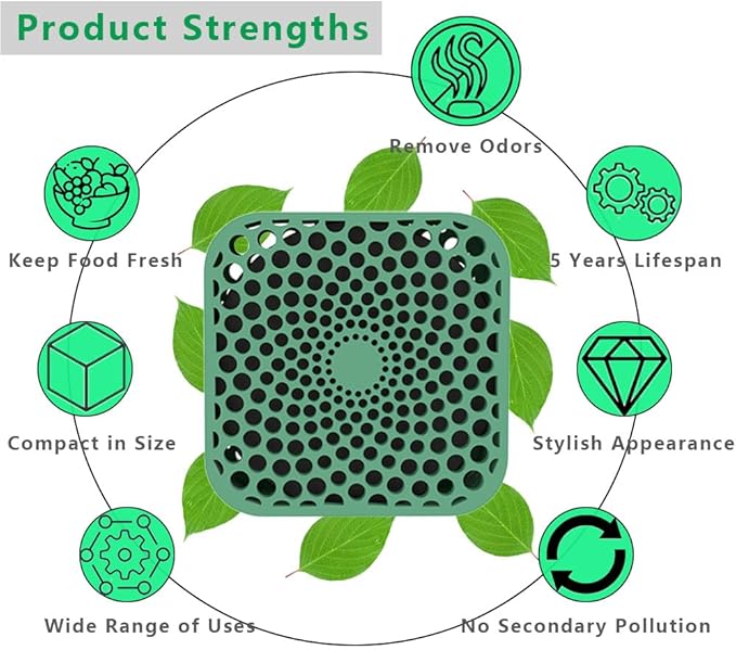 Fridge Deodorizer, 10-Years Refrigerator Odor Eliminator, Refrigerator Deodorizer, More Effective Than Baking Soda and Activated Carbon Air Purification Bags-Natural Green