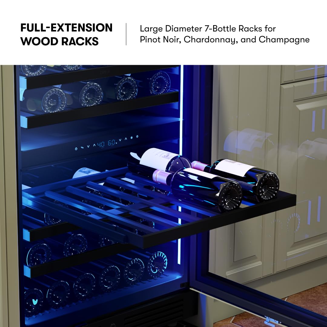 Zephyr Presrv 24 Inch Wine Fridge Dual Zone Panel Ready Under Counter - Wine Cooler Cellars Small Cabinet Wine Refrigerator Home Bar Chiller Freestanding ENERGY Star certified, 45 Bottles