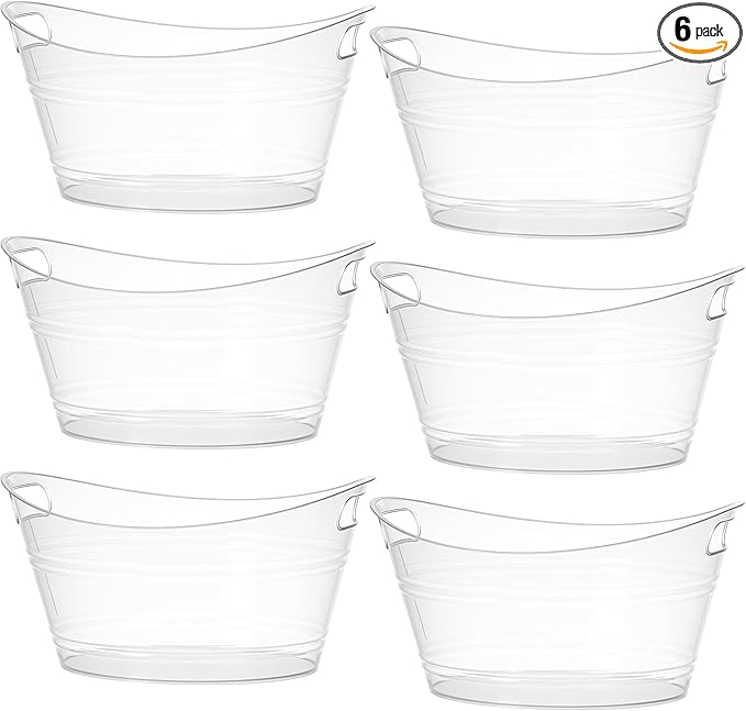 Patelai 6 Pcs Ice Buckets Bulk, Plastic Ice Buckets with Handles, Oval Storage Tub, Large Capacity Drink Tub for Party Bar...