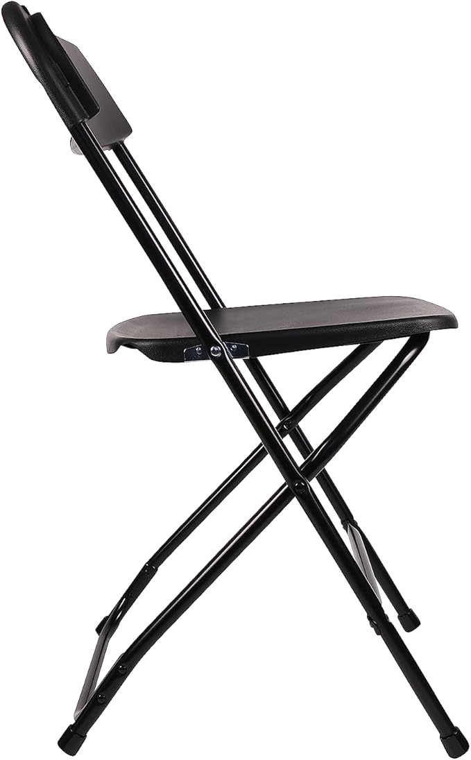 BTEXPERT Set of 4, Black Plastic Folding Chair Steel Frame Commercial High Capacity Event Chair Lightweight Set for Office Wedding Party Picnic Kitchen Dining Church School