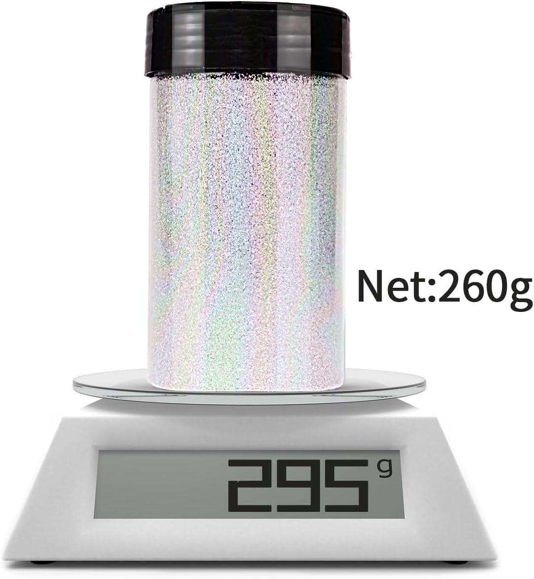 High Capacity 260g Iridescent Fine Glitter,Shaker Bottle Fine Glitter for Epoxy Resin DIY Craft,Rainbow Fine Glitter for Nail Art Face Body Glitter Tumbler Making (IRI Yellow)