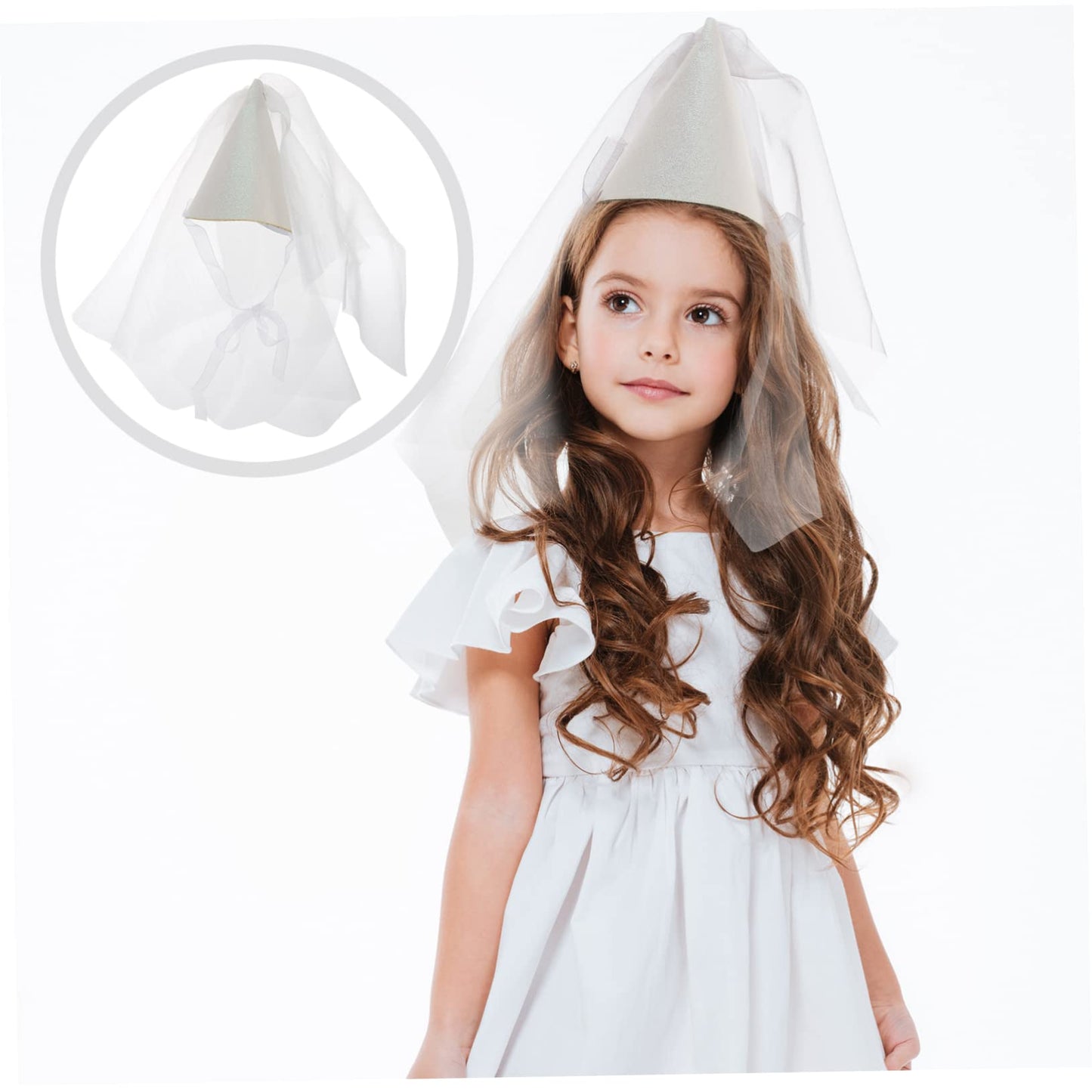 Parliky Birthday Party Cone Hat with Decorative Sequins and Tulle for Girls Photo Prop for Celebrations and Princess Dress-up