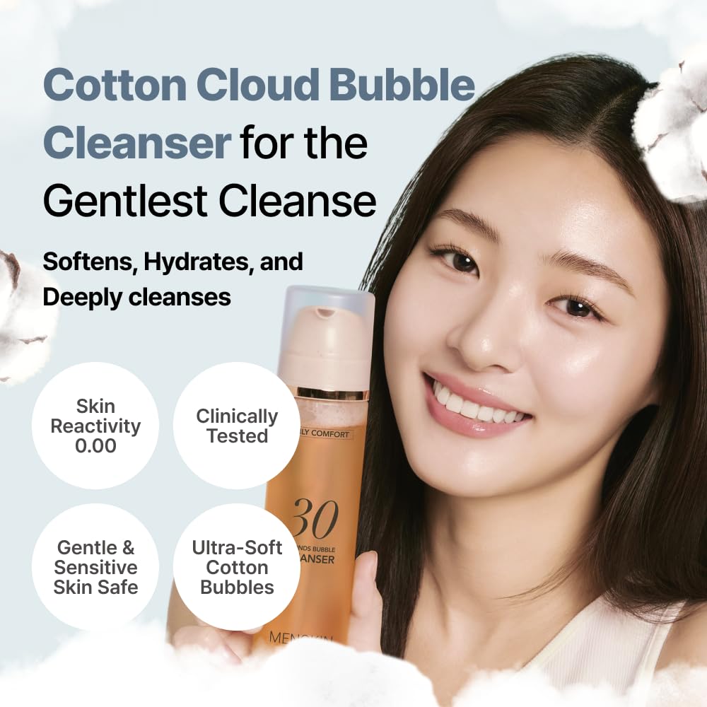 MENOKIN Cotton Cloud Bubble Cleanser [Daily Comfort] Betaine for Lasting Hydration, Low pH for Sensitive skin, Non-Stripping, Da