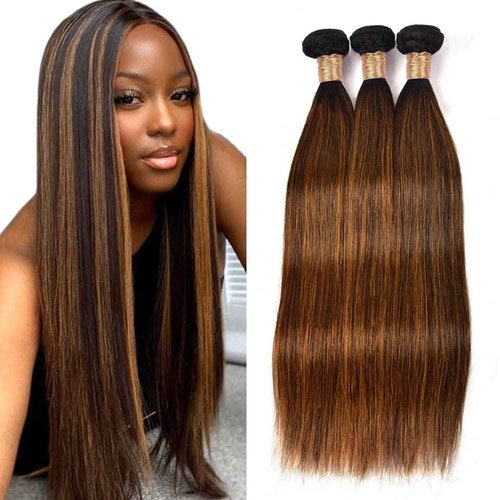 Giginger Straight Human Hair Bundles 20 22 24 Inch Brazilian Chocolate Brown Highlight P4/30 Straight Bundles Human Hair 100% Unprocessed Raw Quick Weave Hair for Black Women