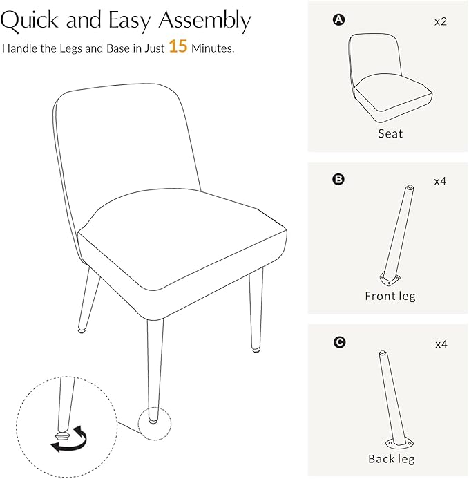 HULALA HOME Modern Dining Chairs Set of 4，Gray Fully Chenille Upholstered Dining Room Chairs Set with Foot Peg, Solid Wood Frame, Armless Kitchen Accent Chairs for Living Room Bedroom Reception