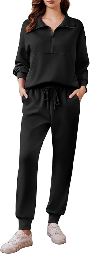 PINSPARK 2 Piece Sets for Women 2025 Fall Travel Outfits Long Sleeve Tracksuit Joggers Sets Half Zip Sweatsuit Matching Set