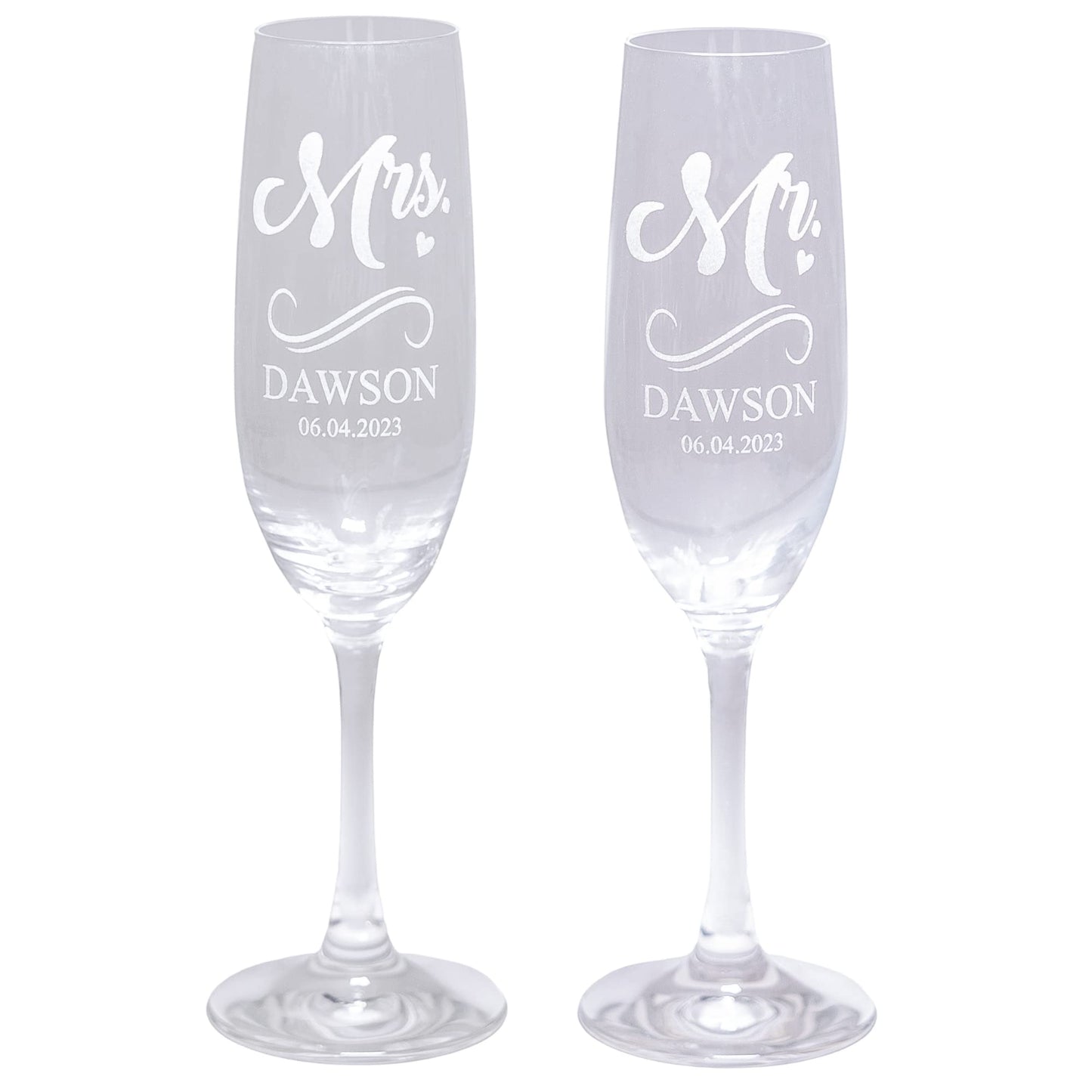 Gifts Inscribed Personalized Champagne Glasses Set of 2 – Engraved Mr and Mrs Champagne Flutes – Custom Stemmed Glassware Gift for Wedding, Engagement, Anniversary, Bridal Party