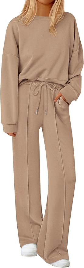 PRETTYGARDEN 2 Piece Sets For Women Fall Trendy Long Sleeve Sweatshirt Wide Leg Pants Loungewear Set Matching Sweatsuit