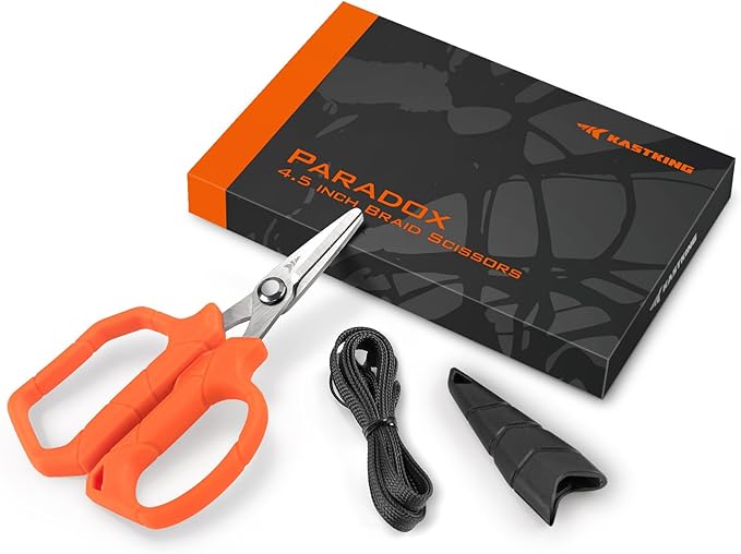 KastKing Paradox 4.5-Inch Fishing Scissors, Stainless Steel Precision Fishing Line Cutters With Non-Slip Grip, Protective ...