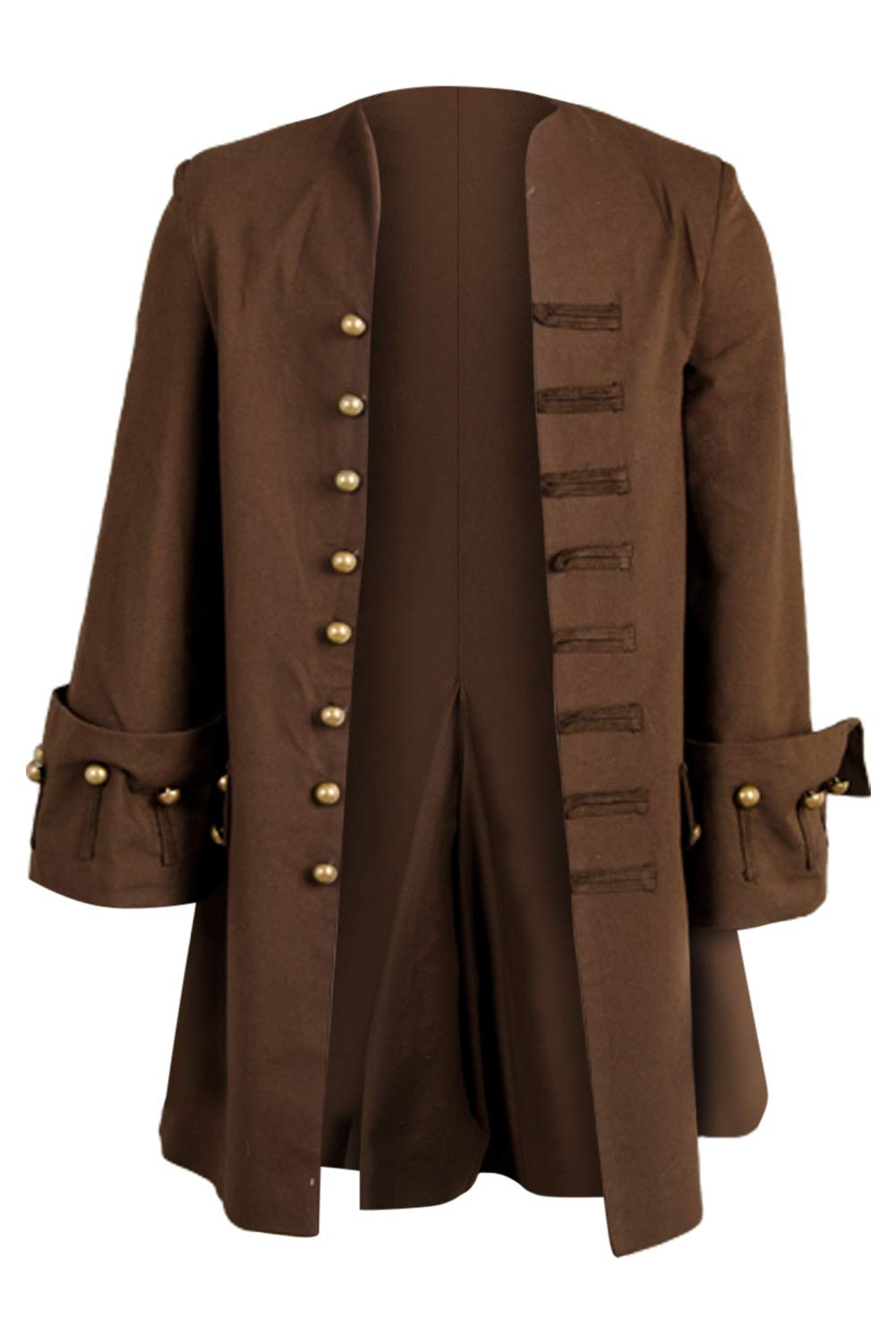 Nasfotim Men's Medieval Pirate Steampunk Captain Halloween Cosplay Costume Coat, Brown, Large