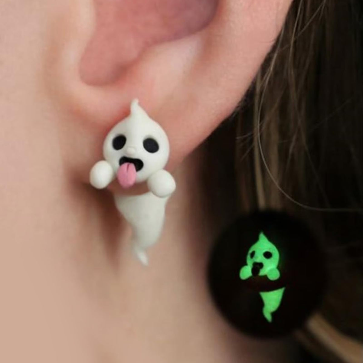 Halloween Ghost Earrings for Women Glow-In-The-Dark Cute Spooky Animal Bite Stud Earrings Halloween Jewelry Gifts Accessories Costumes
