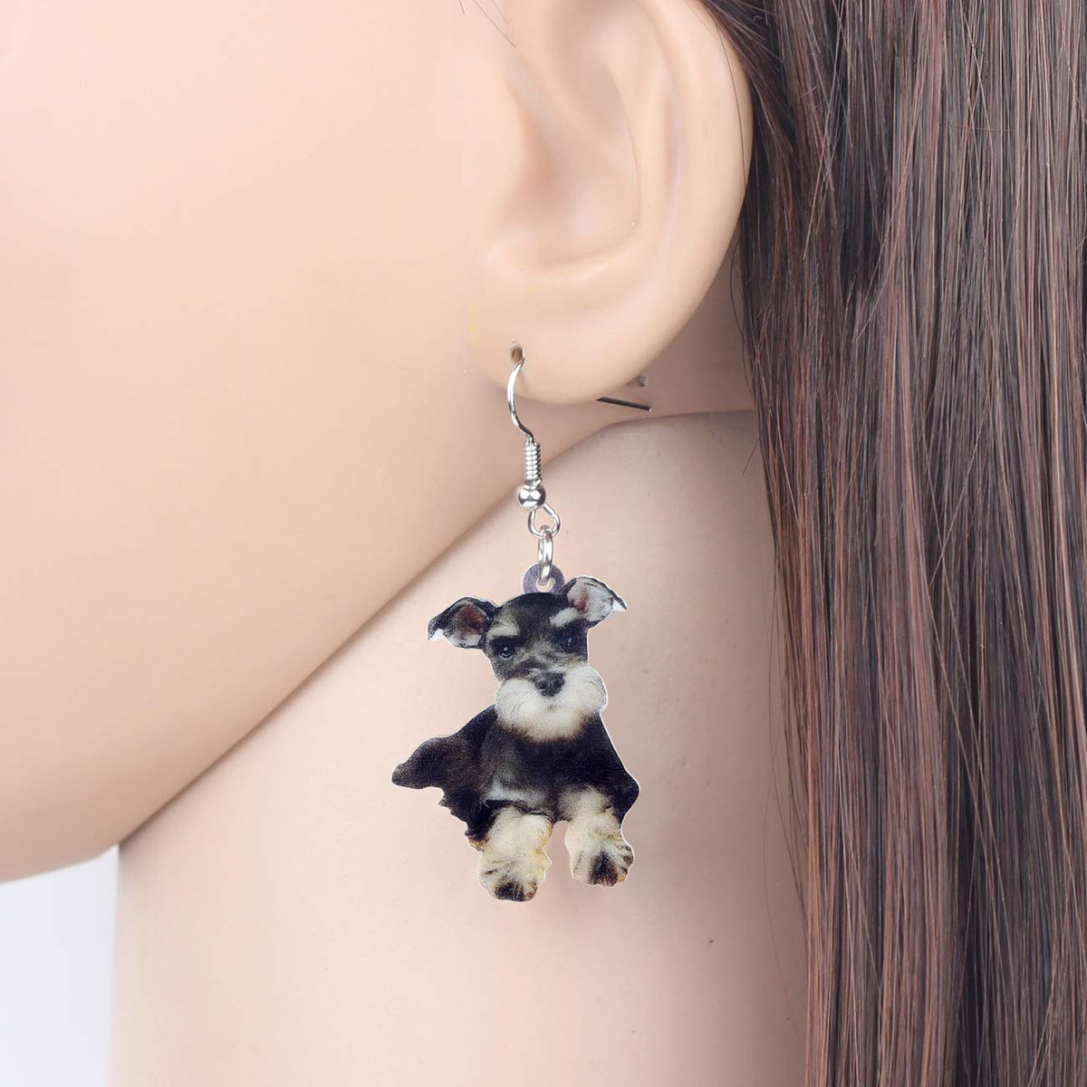 DUOWEI Acrylic Schnauzer Dog Earrings Sweet Pets Dangle Drop Jewelry for Women Ladies Dog Lovers Fancy Gifts (Black)