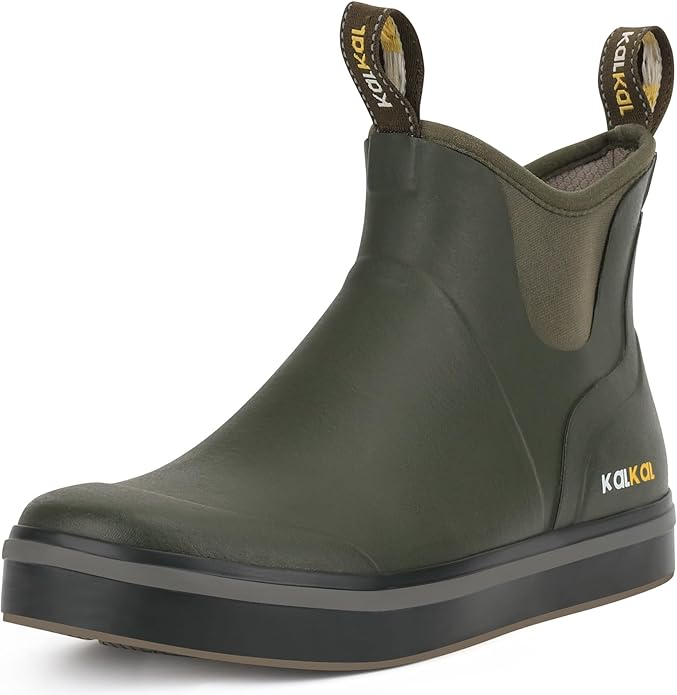 Kalkal Men's Deck Boots Anti-Slip Saltwater Fishing Rain Boots with Memory Foam, Waterproof Rubber Ankle Work Boots for Sa...