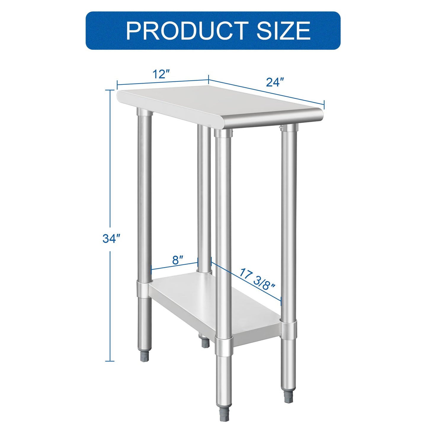 HARDURA Stainless Steel Table 24X12 Inches with Undershelf and Galvanized Legs NSF Heavy Duty Commercial Prep Work Table for Restaurant Kitchen Home and Hotel