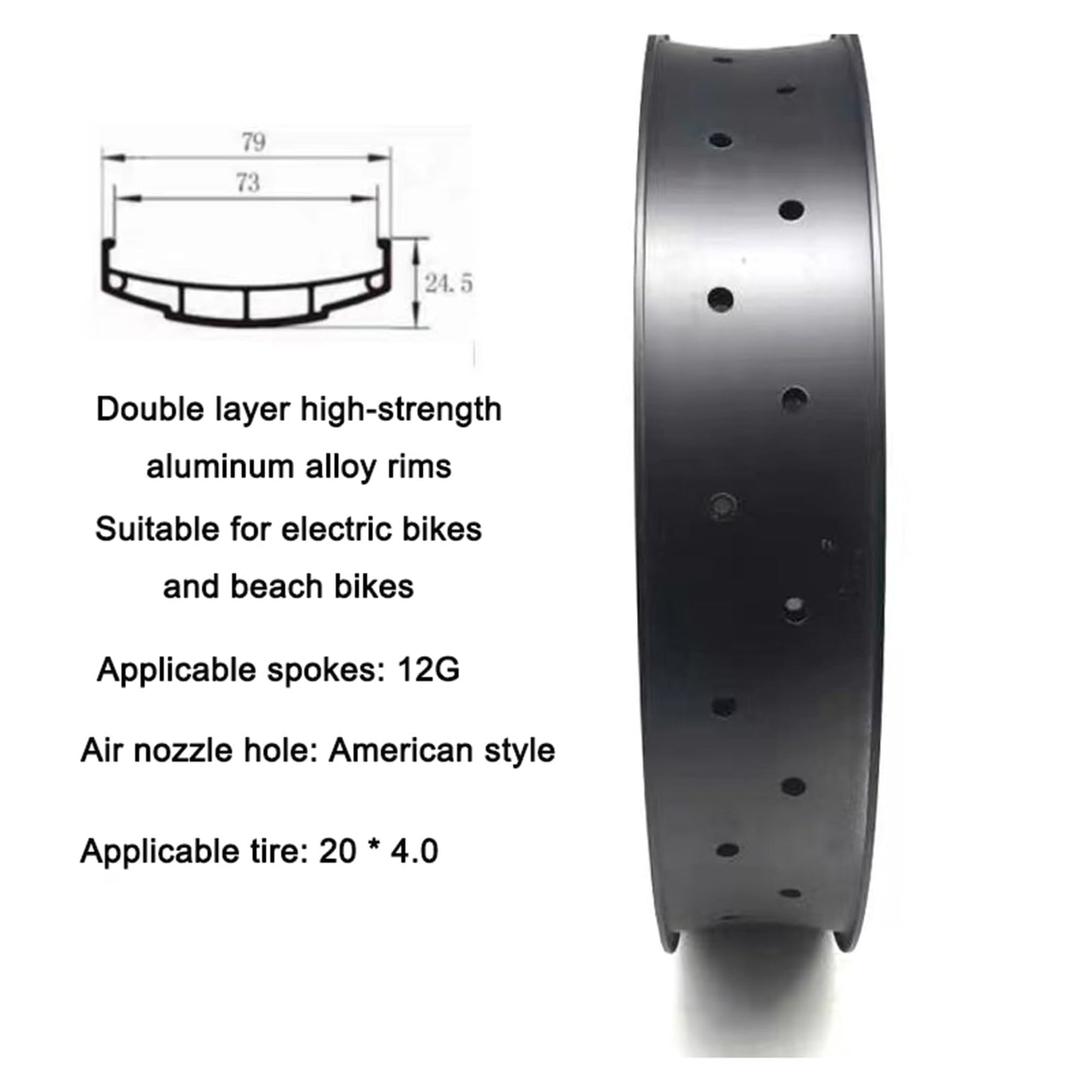 Bike Rims 36 Hole Electric bicycle Fat Rims 20×4.0 lnch Double Layer Aluminum Alloy E Bike Tire Bike Rims or EBike Accessory for 12g spoke