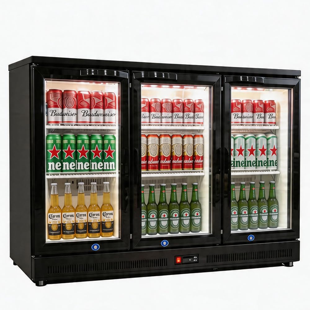 Back Bar Cooler Under Counter Beverage Refrigerator, 12.8 Cu Ft Undercounter Fridge,3 Door 5 inch Commercial Beer Built-In Cooler with LED Light Adjustable Shelves Safety Locks,ETL Approval
