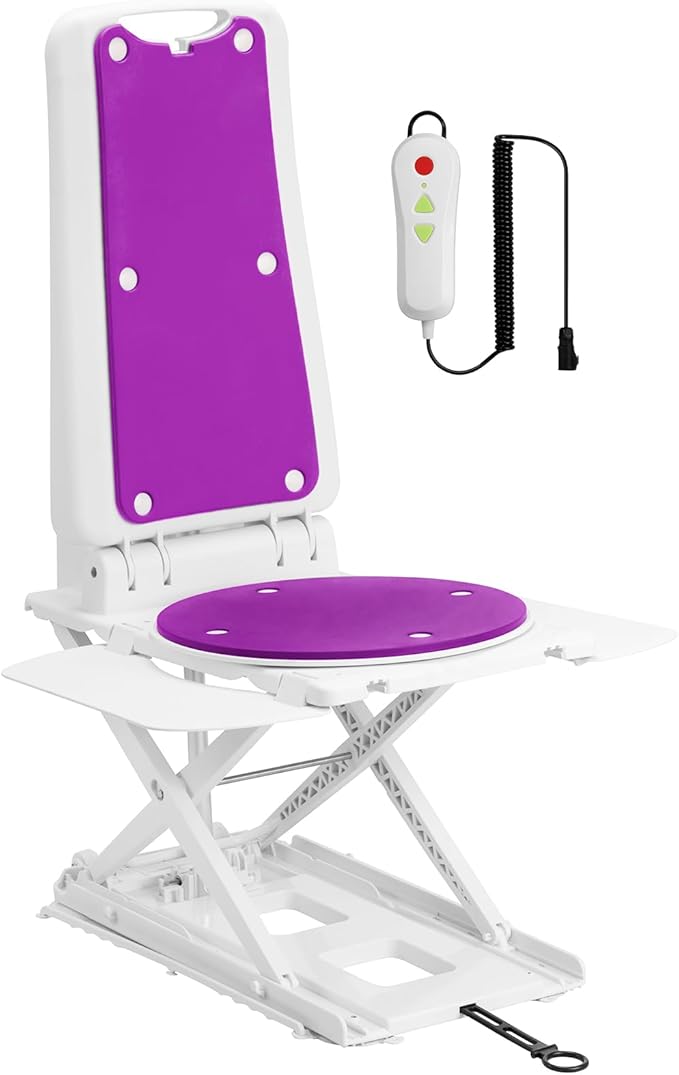Electric Chair Lift for Senior, Remote Control Floor Lift with Padded Backseat, Bathtub Lift Elderly from Floor, Net Weight 24 LBS, Support Max 308 LBS, Safety and Waterproof Design, Include Charger