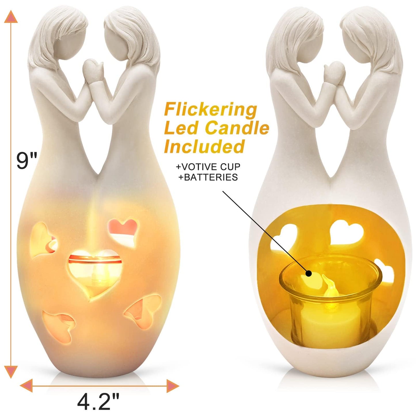DREAMORIE Sisters Birthday Gifts from Sister, Polyresin Candle Holder Statue - W/Flickering Led, Unique Birthday Gifts for Women Friends BFF Bestie Female, Anniversary Present for Girlfriend