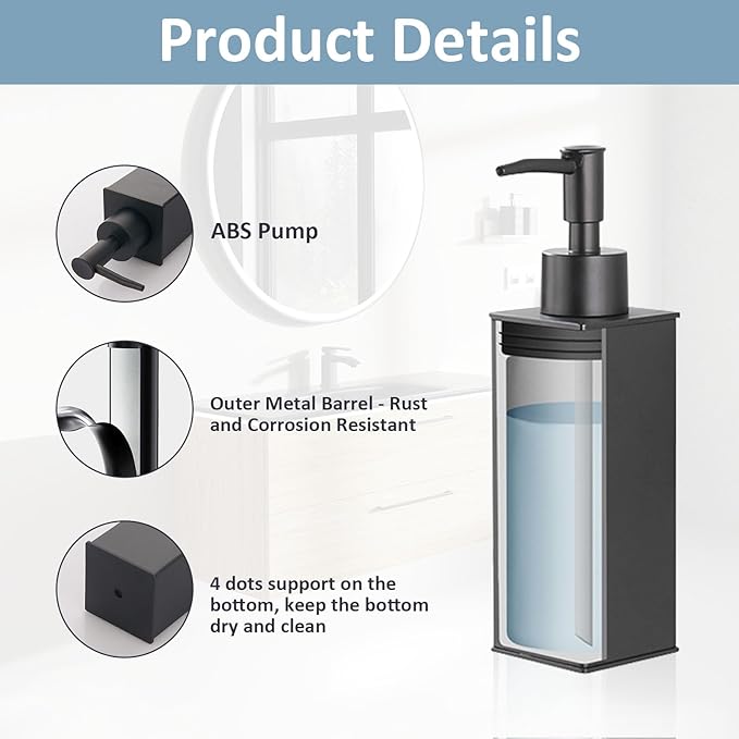 Soap Dispenser Matte Black,Table Standing for Bathroom Kitchen and Hotel, Anti-Rust with Durable Aluminium