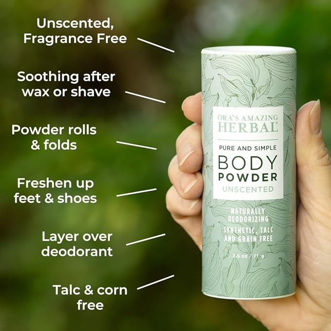 Fragrance Free Body Powder for Women and Men, Unscented Talc Free Talcum Powder, Cornstarch Free Dusting, After Waxing, Natural Sugaring, Foot Powder, Dry Shampoo