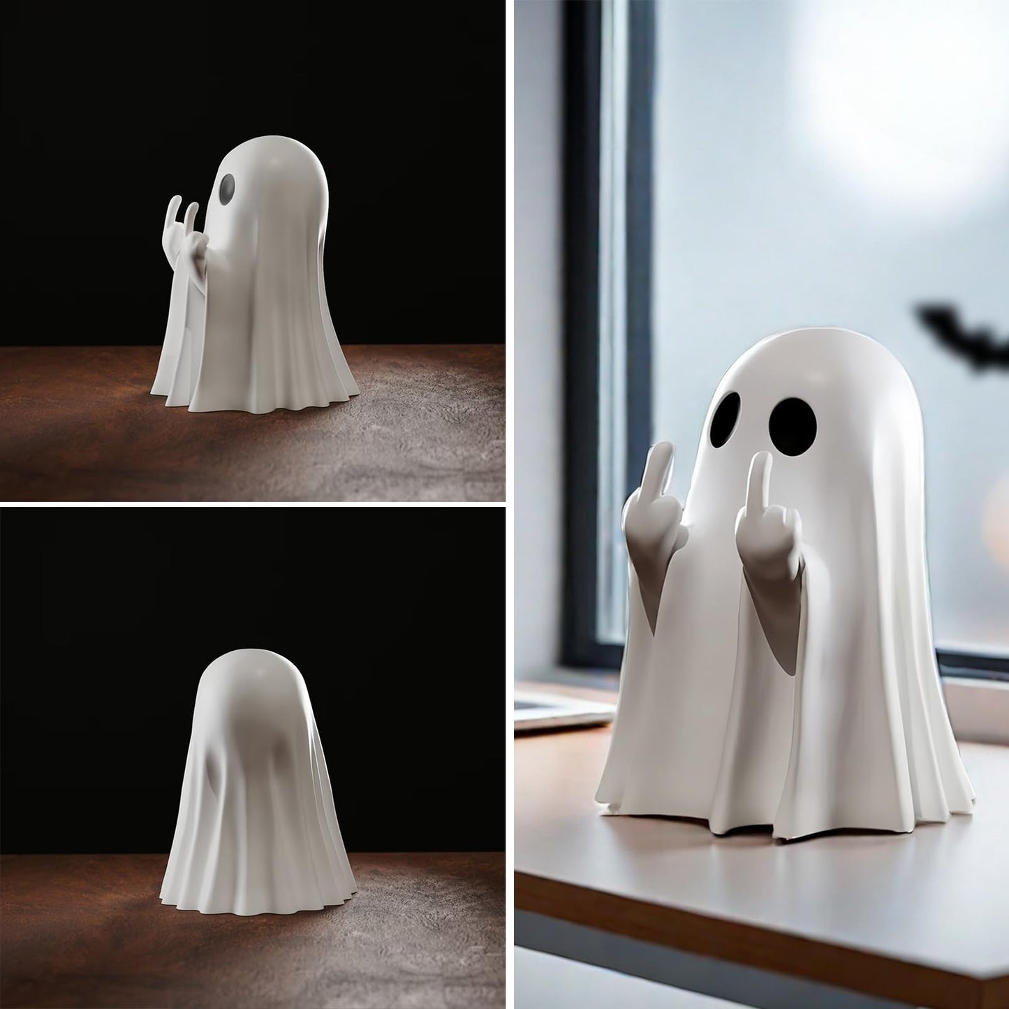 Halloween Ghost Figurine - Spooky Resin Ghost Statue, Cute Finger Ghost Ornaments, Perfect for Indoor & Porch Halloween Decor (A)