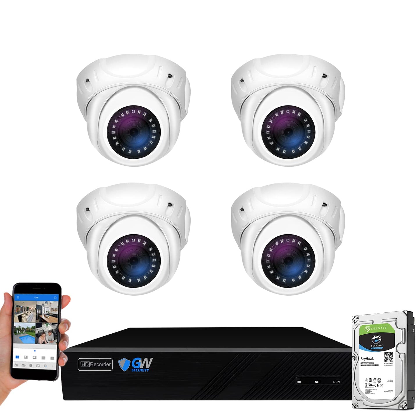 GW Security 8 Channel 4K NVR 8MP Smart AI Face Recognition Surveillance Security Camera System with 4 Super HD 8MP IP PoE Microphone Dome Security Cameras, Human & Vehicle Detection