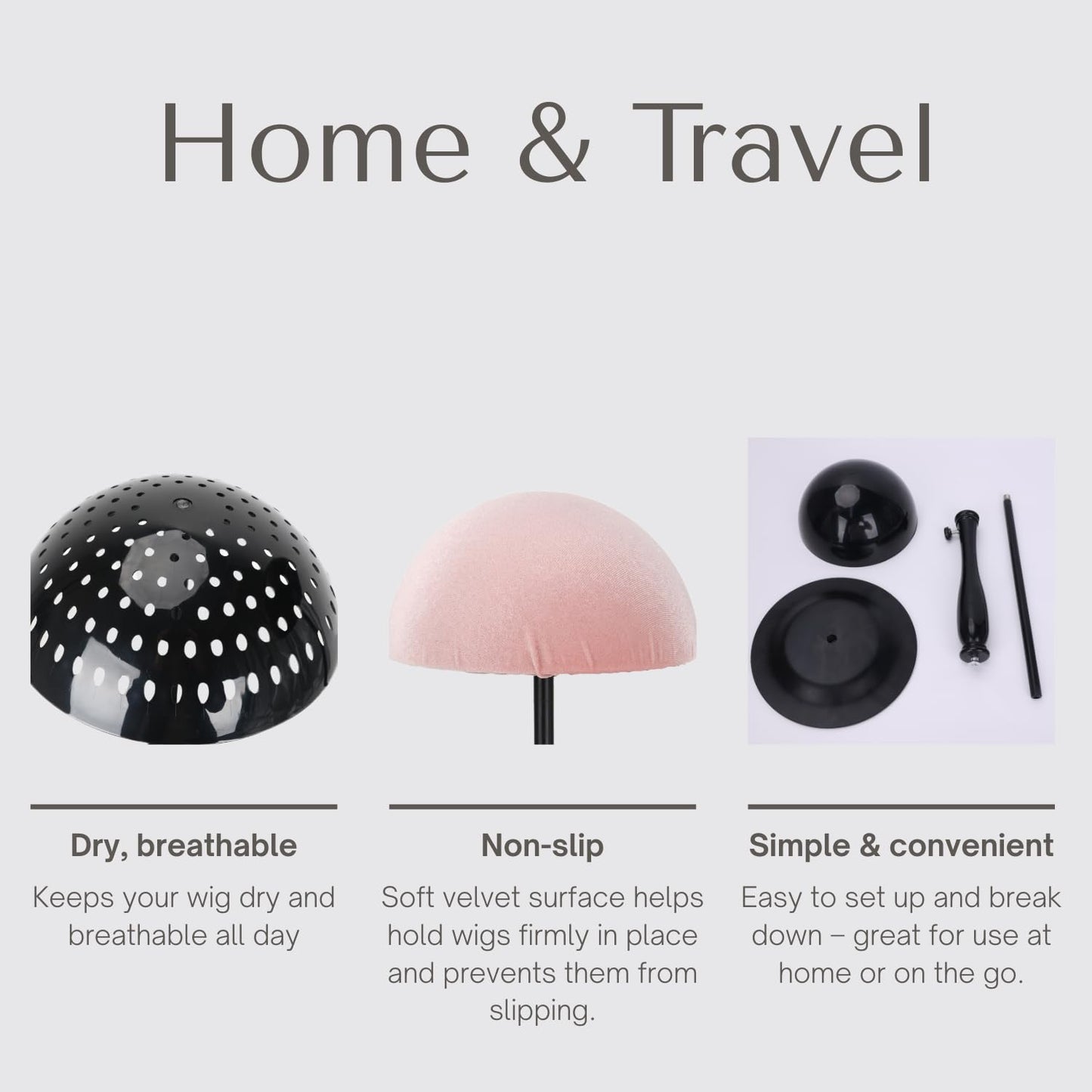Wig Stand - Adjustable Wig Stand with Metal Base (12-19), Non-Slip Velvet Cover, Breathable Top, Easy Assembly, Stable Holder fo
