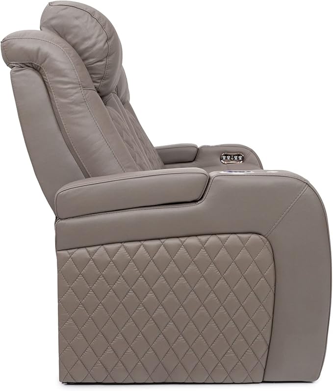 Seatcraft Anthem Italian Leather Sofa w/Fold-Down Table, Living Room, Power Headrest, Power Recline, Gray