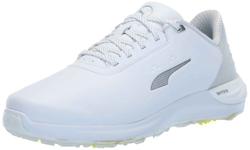 PUMA Golf Men's PHANTOMCAT Nitro Golf Shoes, Puma White-Puma Silver-Feather Gray, 13 Wide