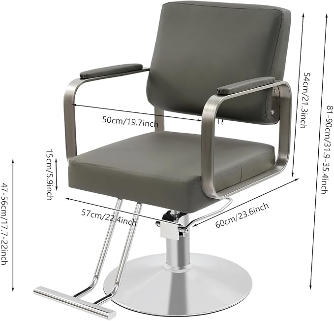 Barber Salon Chair, Hair Salon Chair for Hair Stylist for Barbershop Home Height Adjustable & 360° Swivel Styling Barber Chairs Spa Beauty Equipment, Max Load Weight 440Lbs (Grey+Silver)