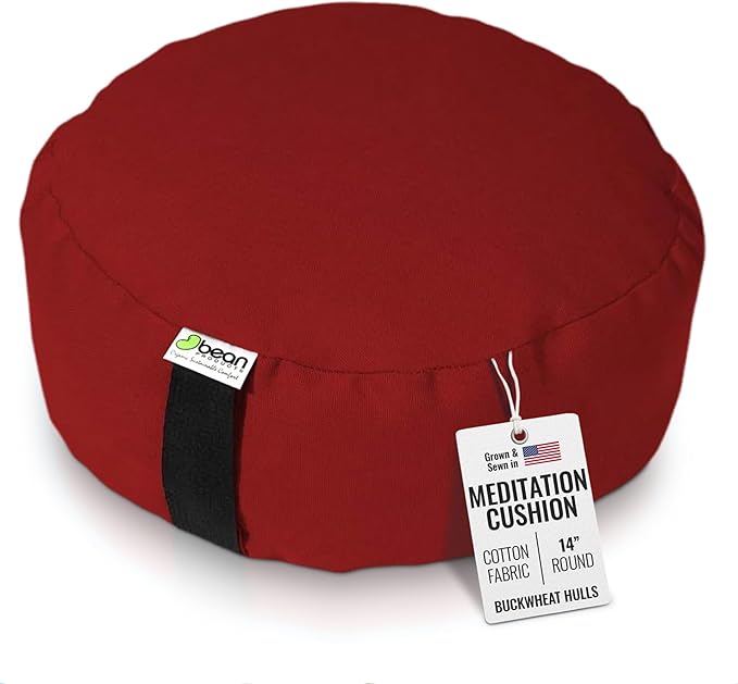 BEAN PRODUCTS Zafu Meditation Pillows for Sitting on Floor, Yoga Cushion, Cotton/Buckwheat fill Yoga Pillow, Zafu Meditation Cushion, Zen Kneeling Prayer Pad- MADE IN USA - 14" ROUND - RED